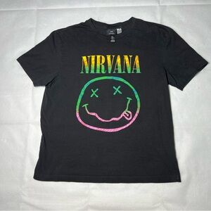 Black Nirvana band tee with multi-coloured graphic